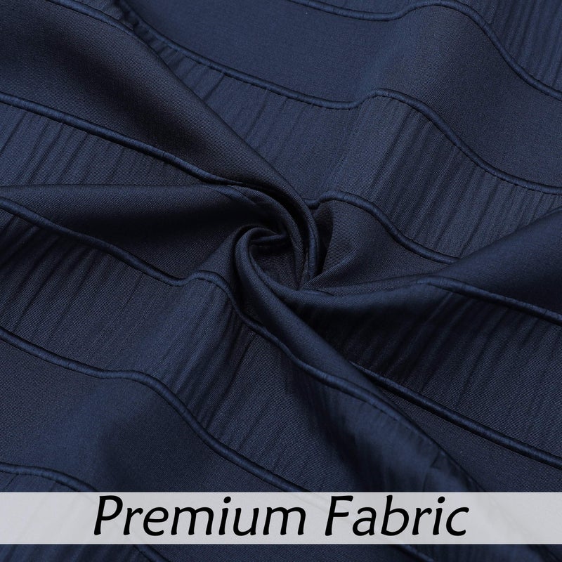 Central Park Navy Blue Shower Curtains Gathered Stripe Seersucker Puckered Ruffle Decorative Pattern for Modern Elegant Bathroom Spa Hotel with Buttonholes 70"x72", Not Waterproof - Image 3
